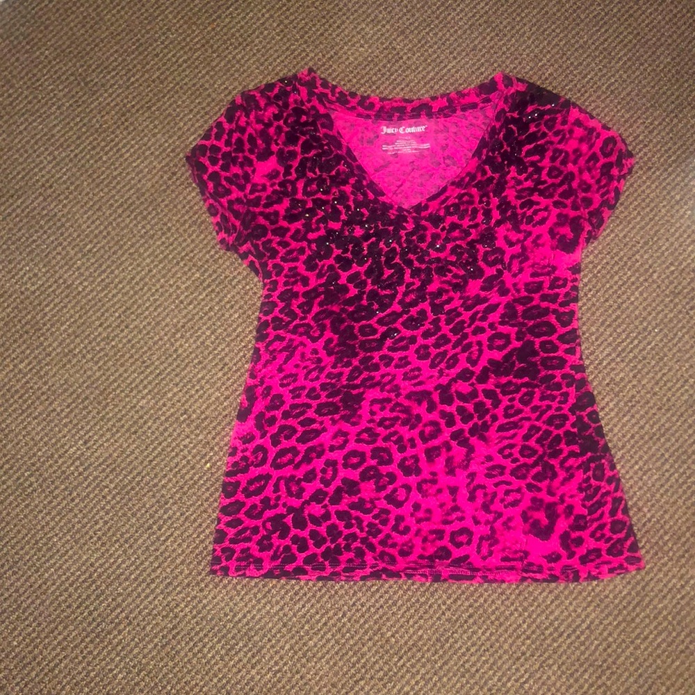 Juicy Couture Hot Pink and Black Leopard Print Short Sleeve Tee